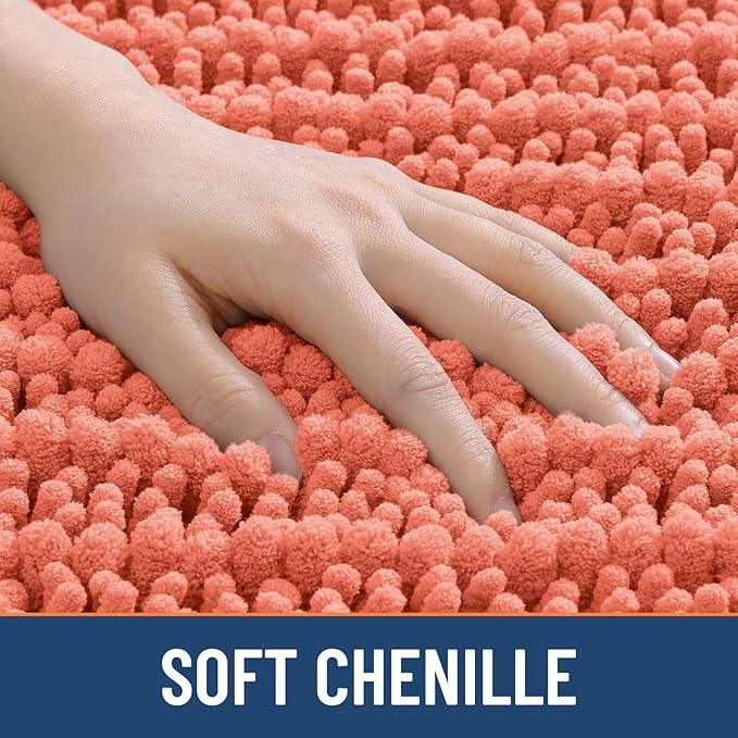 Smiry Bathroom Rugs Mat 30x20, Extra Soft Absorbent Chenille Bath Rugs, Non Slip Rubber Backing Machine Washable Quick Dry Bath Mats for Bathroom Floor, Tub, Shower, Home Decor Accessories, Coral - ModernBath