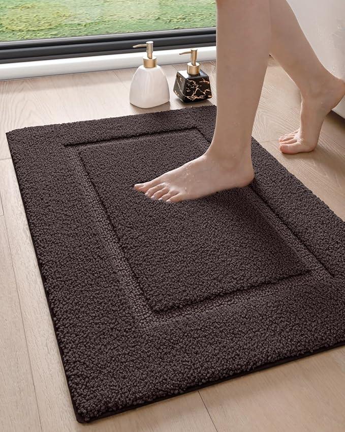 DEXI Bathroom Rugs 24x16, Washable Non Slip Bath Mat for Shower Floor, Absorbent Quick Dry Bathmat with Rubber Backing, Ultra Soft Plush Carpet for Tub, Brown - ModernBath
