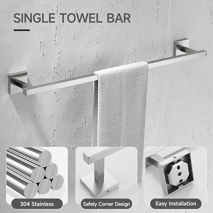 TQKAG 5-Piece Bathroom Hardware Set Brushed Nickel Classic Wall Mounted SUS304 Stainless Steel Bathroom Accessories Set 23.6" Towel Rack for Bathroom, Brushed Nickel - ModernBath
