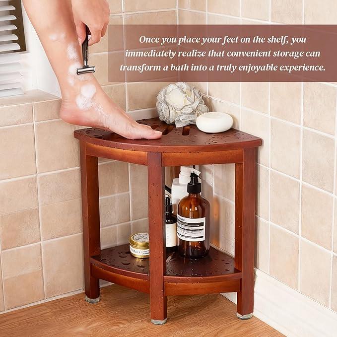 HouseJoy Corner Shower Bench with Shelf, 16.5" H Corner Shower Stool for Shaving Legs, Shower Foot Rest Waterproof Bathroom Bench -Bath Seat, Spa Foot Rest Shaving Stool Corner - ModernBath