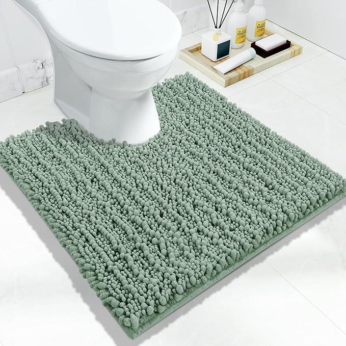 Yimobra Toilet Rug U Shaped Washable 24x24 Inch - Ultra Soft Absorbent Chenille Bath Rugs for Toilet, Quick Dry & Machine Washable, Non Slip Contour Bathroom Mat, Green - ModernBath