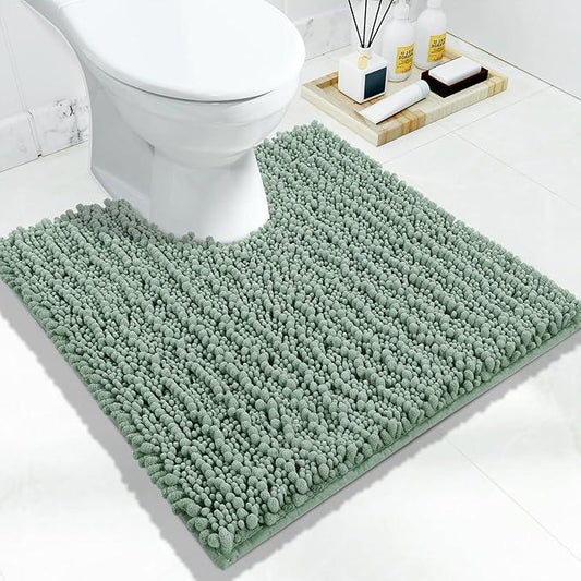 Yimobra Toilet Rug U Shaped Washable 24x24 Inch - Ultra Soft Absorbent Chenille Bath Rugs for Toilet, Quick Dry & Machine Washable, Non Slip Contour Bathroom Mat, Green - ModernBath