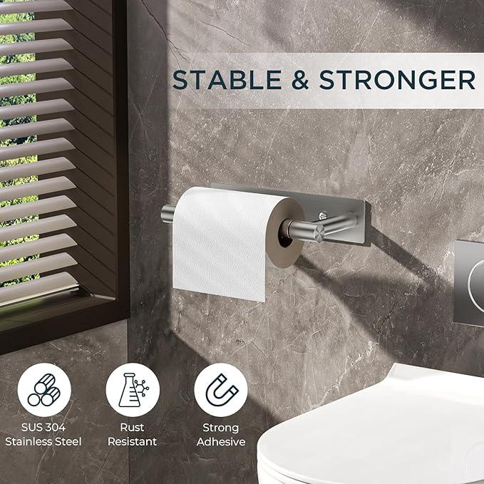 FORIOUS Adhesive Toilet Paper Holder Brushed Nickel, Self Adhesive or Wall Mounted Options, Stainless Steel Rustproof Stick on no Drilling Pivoting Toilet Tissue Roll Holder Wall Mount for Bathroom - ModernBath