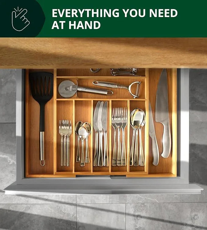ROYAL CRAFT WOOD Luxury Bamboo Kitchen Drawer Organizer - Silverware Organizer, Utensil Holder & Cutlery Tray Drawer Dividers for Flatware (9 Slot, Natural) - ModernBath