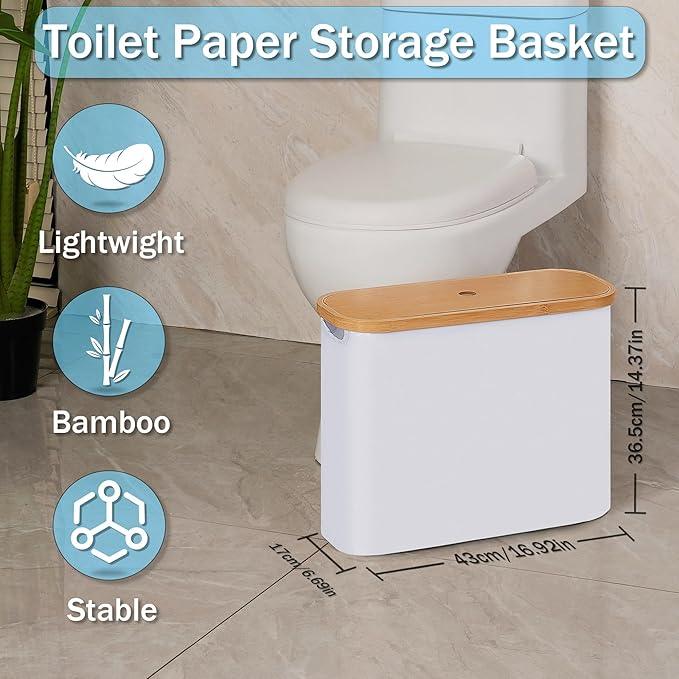 efluky Toilet Paper Storage, Toilet Paper Basket with Lid, Bathroom Organizer, Free Standing Holder Up to 9 Mega Rolls, White - ModernBath