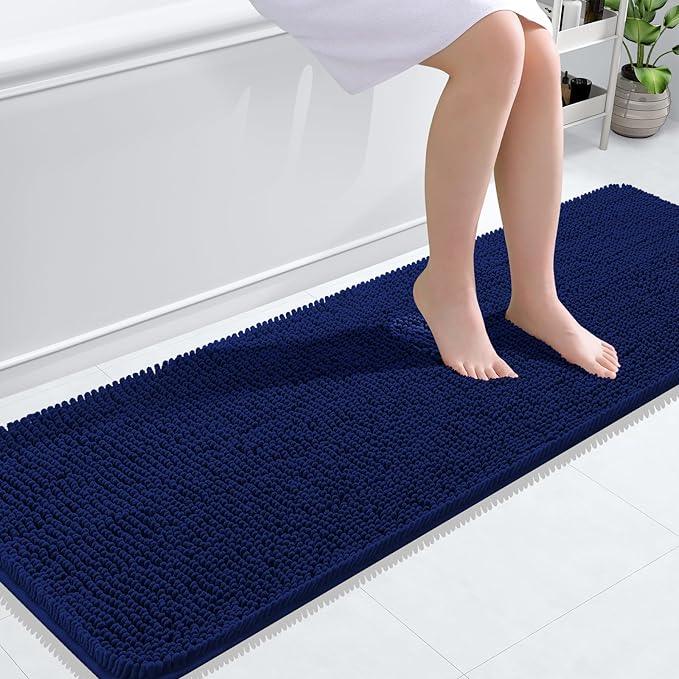 OLANLY Bathroom Rugs 59x20, Extra Soft Absorbent Chenille Bath Rugs, Rubber Backing Quick Dry, Machine Washable Bath Mats for Bathroom Floor, Tub and Shower, Home Decor Accessories, Navy - ModernBath