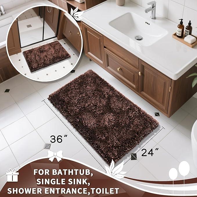 Yimobra Large Bathroom Rug Non Slip 36x24 Inch, Extra Thick Soft Absorbent Chenille Bath Mat, Machine Washable Quick Dry Bath Rugs for Bathroom Floor, Tub and Shower, Home Decor Accessories, Brown - ModernBath