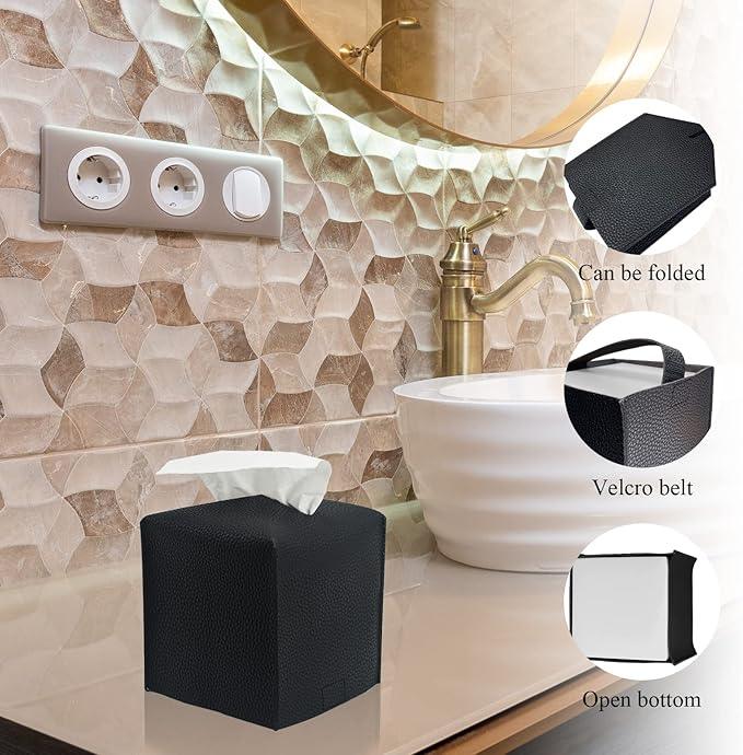 Bathroom Accessory Set - 10 Piece Black Bathroom Accessories Set with Trash Can, Toothbrush Holder and Cup, Soap Dispenser, Soap Dish, Toilet Brush Holder, Vanity Tray, Qtip Holder, Tissue Box Cover - ModernBath