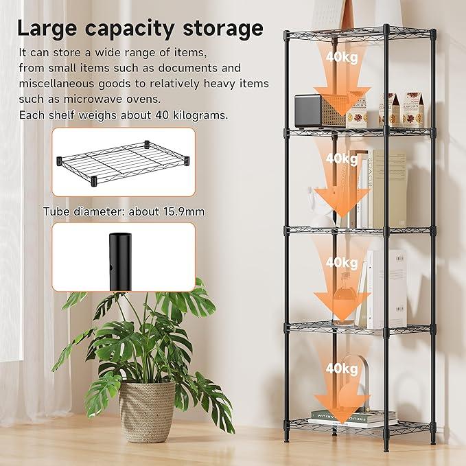 IZEUK 5 Tier Metal Wire Shelf Unit, Black Storage Rack Organizer for Kitchen, Bedroom, Living Room or Laundry Room, 17.7" W x 11.8" D x 55.0" H - ModernBath