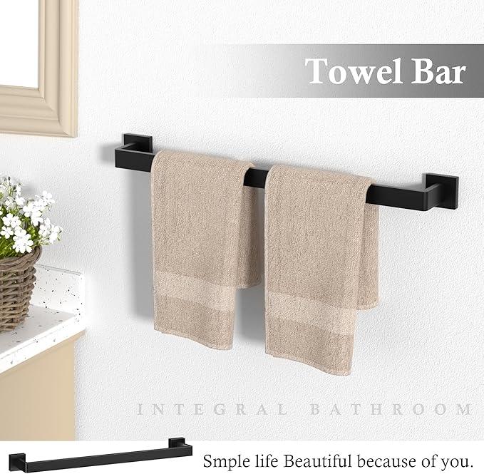 5-Pieces Matte Black Bathroom Accessories Set, 23.6 Inch Bath Towel Bar Set, SUS 304 Stainless Steel Bathroom Hardware Set, Towel Racks for Bathroom Wall Mounted. - ModernBath