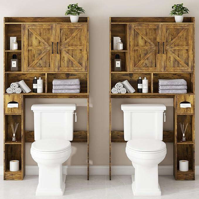 Vabches Over The Toilet Storage Cabinet, Farmhouse Storage Cabinet Over Toilet with 2 Barn Doors & Toilet Paper Holder Stand，Home Space-Saving Toilet Rack, for Bathroom, Restroom, Laundry. - ModernBath