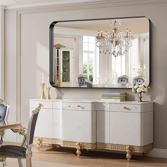 FORBATH 60x40 Inch Large Bathroom Mirror for Double Sinks, Brushed Black Deep Frame Wall Mirror with Rounded Corners, Anti-Rust Tempered Glass for Modern Farmhouse Vanity (Horizontal/Vertical) - ModernBath