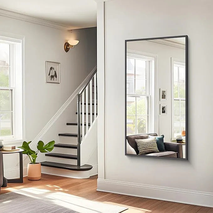 BONEWEI Bathroom Mirror,24x48 inch Wall Mirror for Bathroom Wall Mounted Black Rectangle Square Corner Mirrors, Black Bathroom Mirror for Living Room, Farmhouse, Bedroom Entryway, Horizontal/Vertical - ModernBath