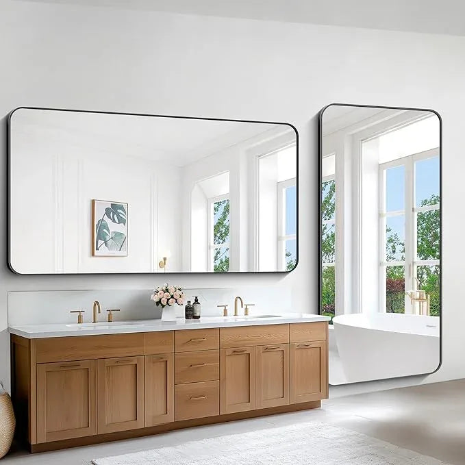 CIVENO Large Bathroom Mirror 72x36 inch, Black Rectangle Mirrors with Metal Frame, Rounded Corner Rectangular Mirror for Bathroom, Oversized Wall Mounted Mirror for Over Sinks Living Room Bedroom - ModernBath