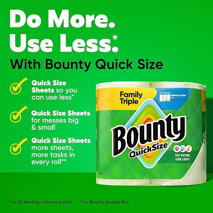 Bounty Quick-Size Paper Towels, White, 12 Family Triple Rolls = 40 Regular Rolls - ModernBath
