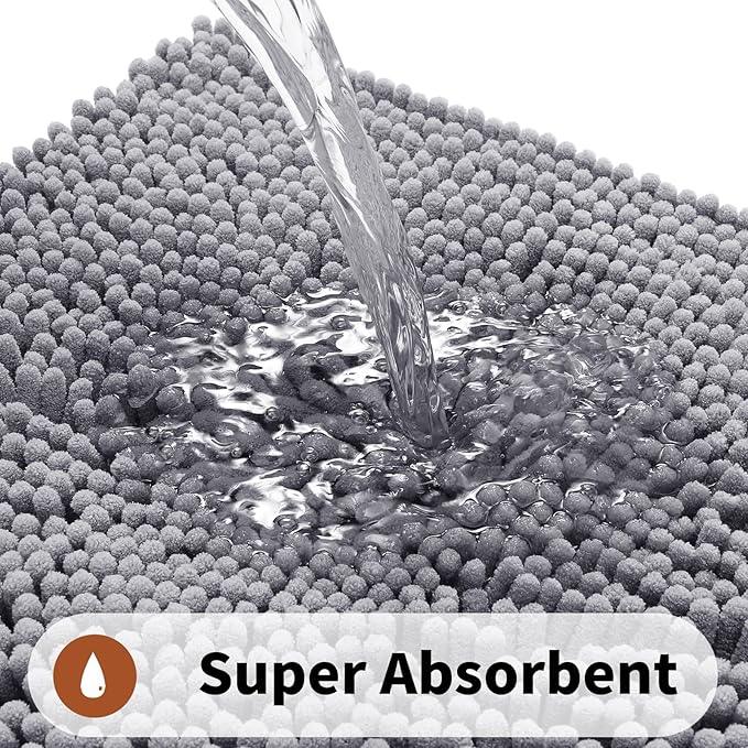 Yimobra Washable Bathroom Rugs, Super Soft & Absorbent Chenille Bath Mat for Floor & Carpet, Quick Dry Non Slip Bath Mat for Tub Shower, 24" x 17",Grey - ModernBath