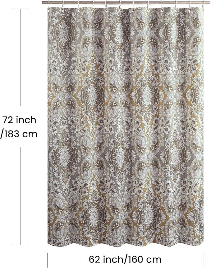 BESTRIPES Fabric Shower Curtain, Beige Grey Blue Printed Boho Paisley Damask Pattern Shower Curtains for Bathroom, Waterproof Bathroom Curtains, 62" W x 72" H - ModernBath