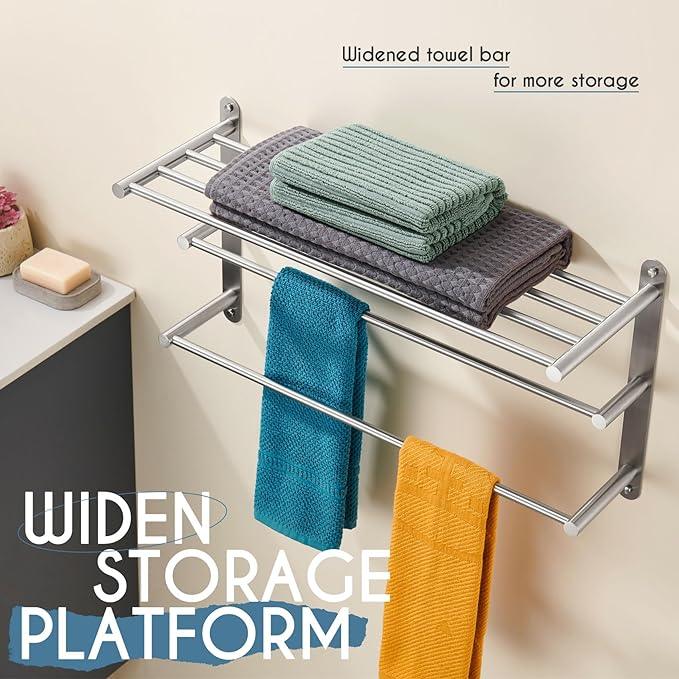 KOKOSIRI 3 Tier Bath Towel Bar 24 Inch Wall Mounting Rack with Towel Bars Towel Shelf with Single Towel Bar Bathroom Ladder, Brushed Steel, B5003BR - ModernBath
