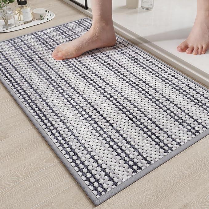 YDKGL Soft Chenille Bath Mat Super Absorbent Bathroom Mat Quick Dry- Rubber Backed Bath Mats for Bathroom Floor Non Slip-Machine Washable Bathroom Rugs Front of Bathtub,Shower Room Grey 16x24 - ModernBath