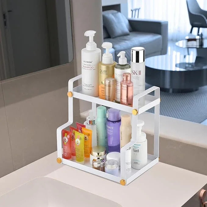 FFK 2 Tier Bathroom Countertop Organizer,Cosmetic Organizer,Storage Shelf for Bathroom,Ideal for Cabinet, Countertop, Pantry, and Desktop, for Bathroom, Kitchen, Office(White) - ModernBath
