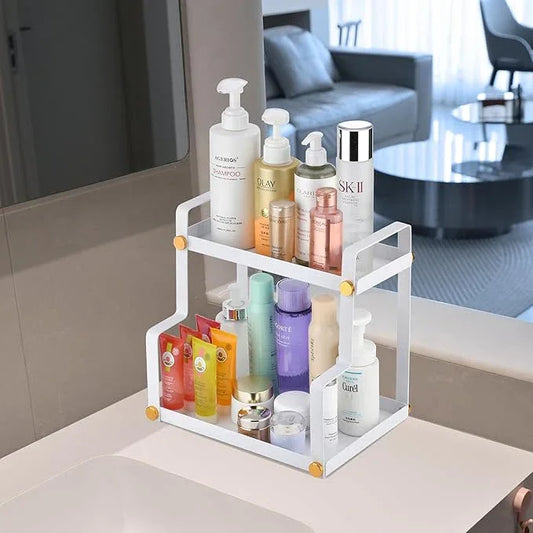 FFK 2 Tier Bathroom Countertop Organizer,Cosmetic Organizer,Storage Shelf for Bathroom,Ideal for Cabinet, Countertop, Pantry, and Desktop, for Bathroom, Kitchen, Office(White) - ModernBath