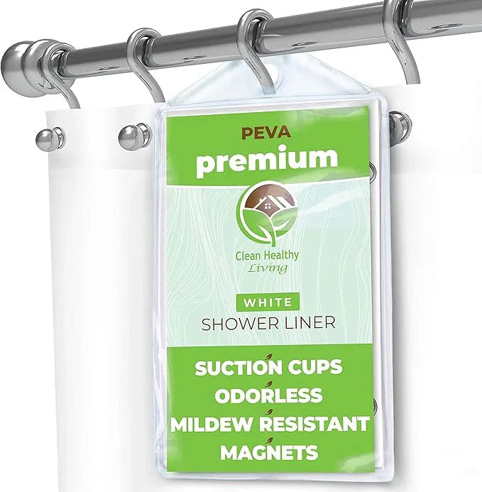 Clean Healthy Living Premium PEVA White Shower Curtain Liner with Magnets & Suction Cups - 70 X 71 in. Long - ModernBath