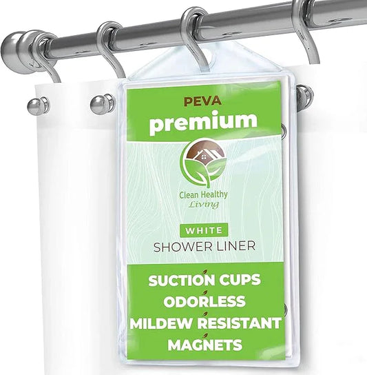 Clean Healthy Living Premium PEVA White Shower Curtain Liner with Magnets & Suction Cups - 70 X 71 in. Long - ModernBath