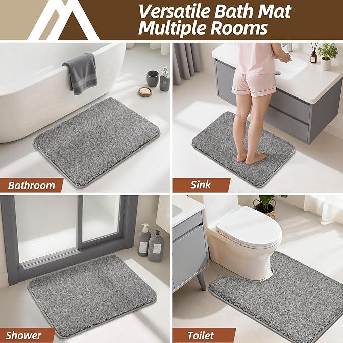 COSY HOMEER Bath Rugs for Bathroom Extra Thick - Anti-Slip Bath Mats Soft Plush Yarn Shaggy 100% Strong Mirco Polyeste Mat Living Room Bedroom Mat Floor Water Absorbent(Grey,24x48 - Inches) - ModernBath
