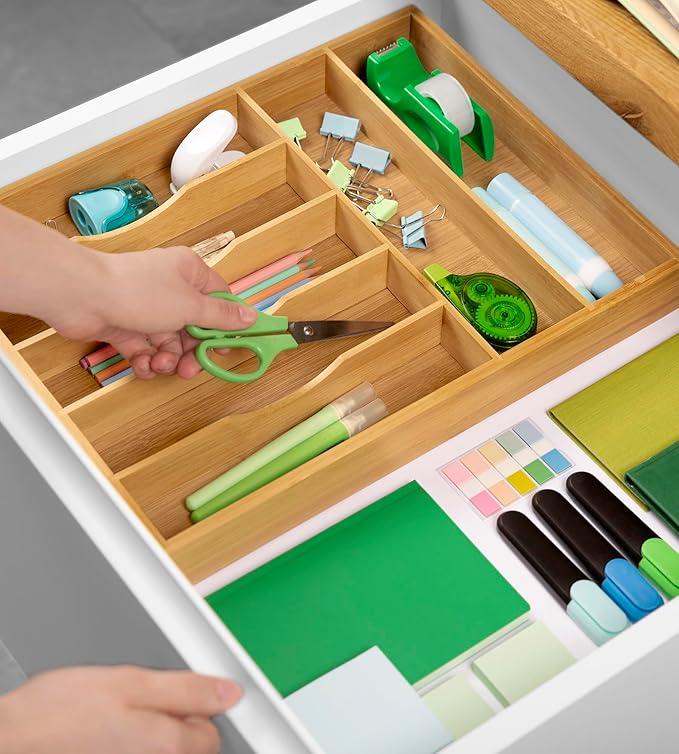 ROYAL CRAFT WOOD Luxury Bamboo Utensil Rack and Silverware Organizer, Kitchen Drawer Organizer - Utensil Holder and Cutlery Tray with Grooved Drawer Dividers for Flatware 7 Slot, Natural - ModernBath