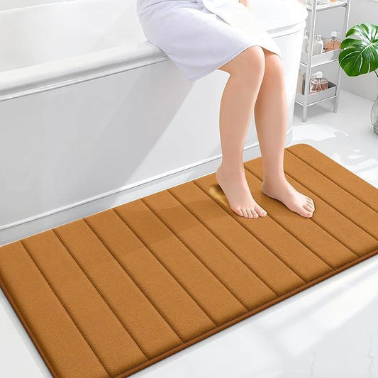 OLANLY Memory Foam Long Bathroom Rugs Runner 47x24, Super Soft Absorbent Bath Mat, Quick Dry, Machine Washable Shower Floor Rugs, Bathmat Carpet, Bathroom Home Decor Accessories, Ochre - ModernBath
