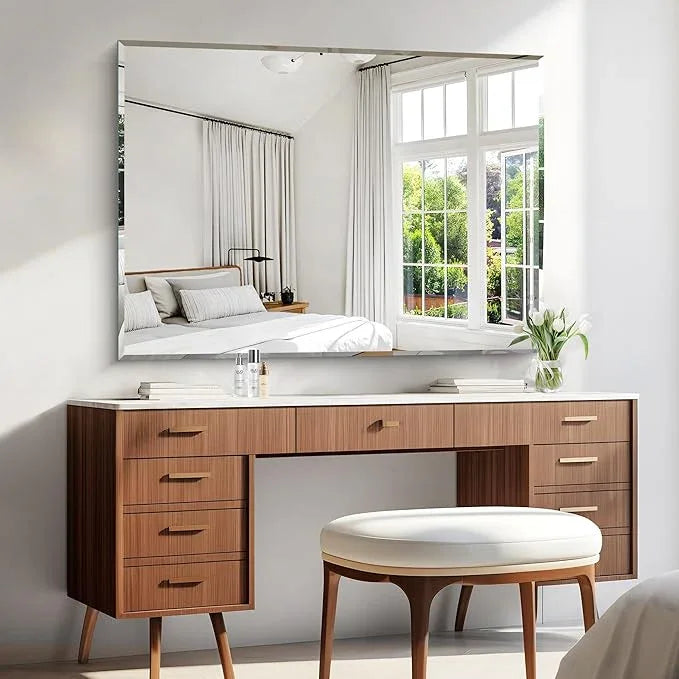 KOCUUY Beveled Mirror, 48x36 Inch Large Frameless Bathroom Mirror for Over Sink, Upgraded Shatterproof Beveled Unframed Design Mirror for Bathroom, Bedroom, Hang Horizontal/Vertical - ModernBath