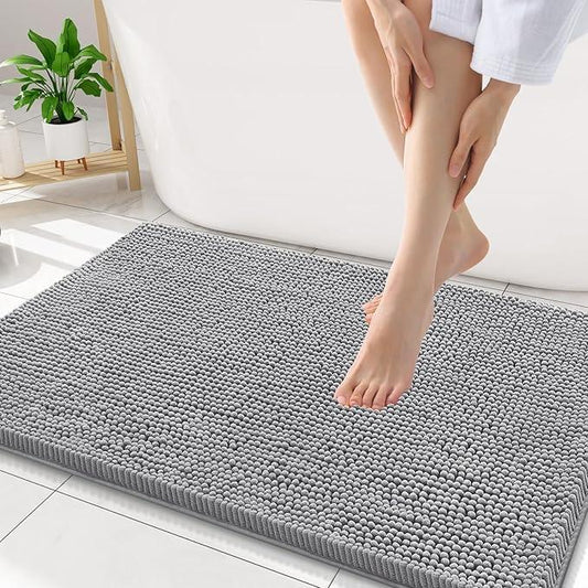 Smiry Luxury Chenille Bathroom Rugs 34x21, Extra Soft and Absorbent Shaggy Bath Mat, Machine Washable, Non-Slip Plush Carpet Runner for Tub, Shower, and Floor, Home Decor Accessories, Grey - ModernBath