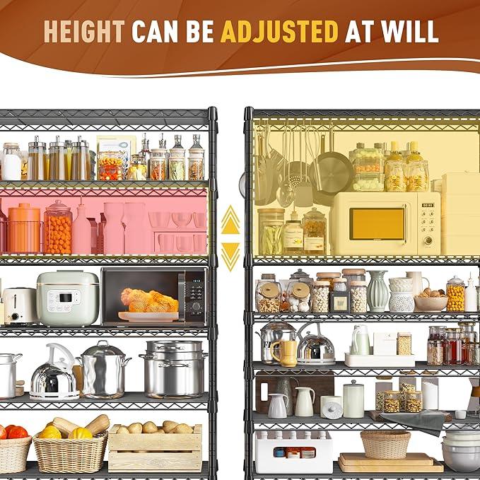 REIBII 71" H Metal Shelves 6 Tier Storage Shelves 1200LBS Adjustable Shelving Units and Wire Shelving Unit Storage Rack Shelf Metal Shelving, 71" H x 29" W x 14" D - ModernBath