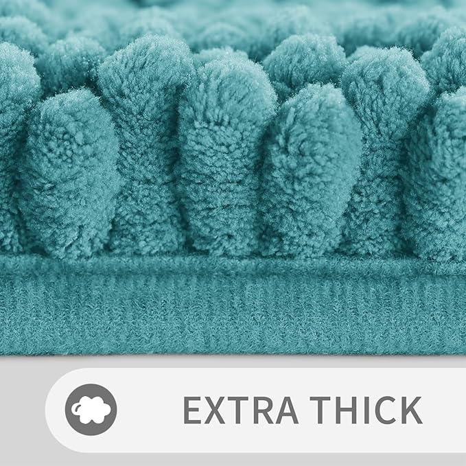Yimobra Toilet Rugs U Shaped Washable 24 x 20, Non Slip and Super Absorbent Toilet Mat, Quick Dry, Ultra Luxury Microfiber Chenille Plush Fluffy Contour Bath Rugs for Toilet Base, Teal Blue - ModernBath