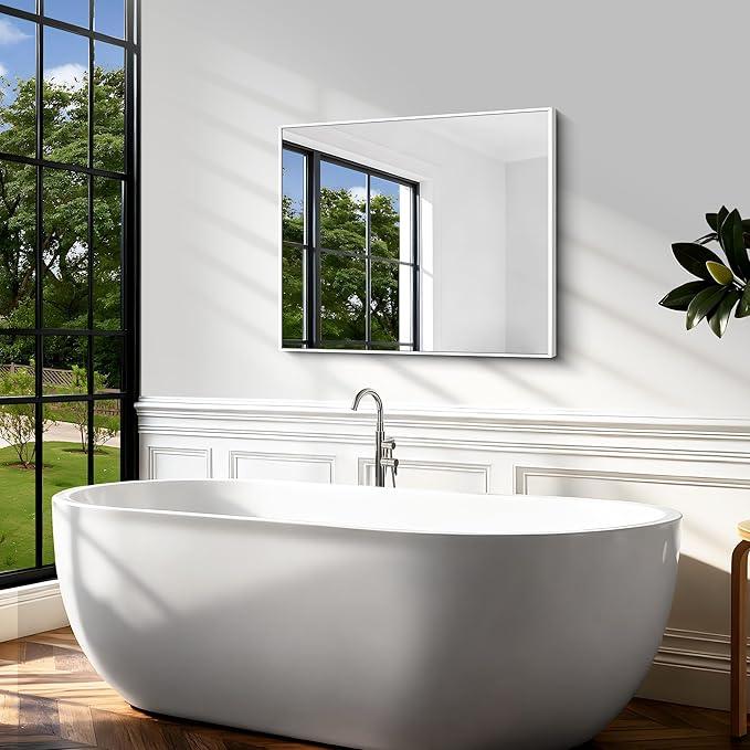 BONEWEI White Bathroom Mirror,30x36 inch Wall Mirror for Bathroom Wall Mounted,Rectangle Mirror for Bathroom Over Sink,Modern Metal Frame for Living Room,Bedroom Entryway,Horizontal/Vertical - ModernBath