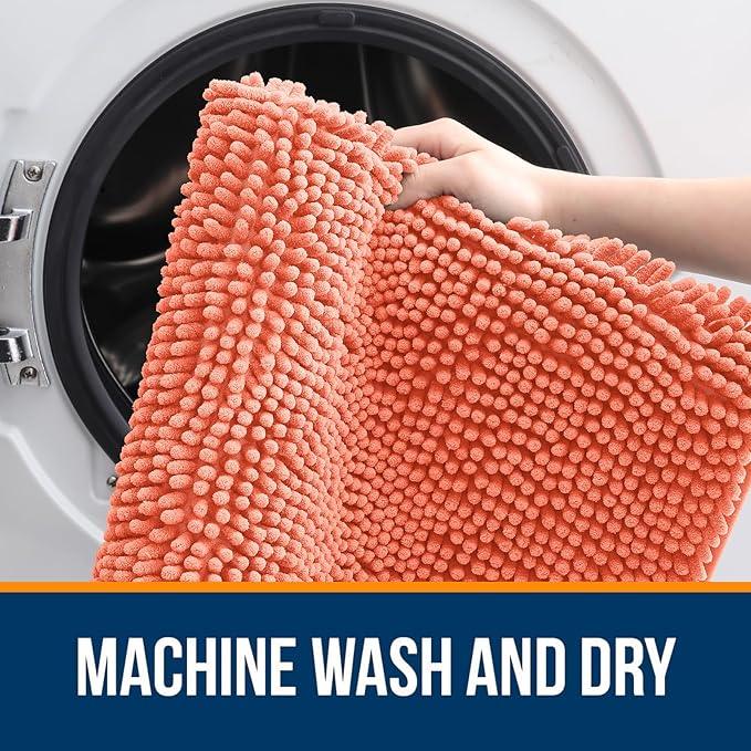 OLANLY Bathroom Rugs 47x17, Extra Soft Absorbent Chenille Bath Rugs, Rubber Backing Quick Dry, Machine Washable Bath Mats for Bathroom Floor, Tub and Shower, Home Decor Accessories, Coral - ModernBath