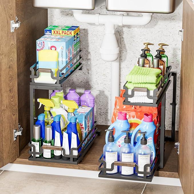 Under Sink Organizer, 2 Tier Slide Out Storage for Bathroom Kitchen (2 Pack) - ModernBath