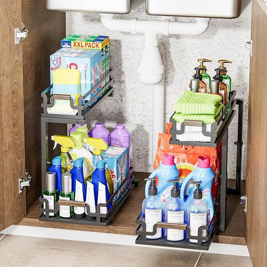 Under Sink Organizer, 2 Tier Slide Out Storage for Bathroom Kitchen (2 Pack) - ModernBath
