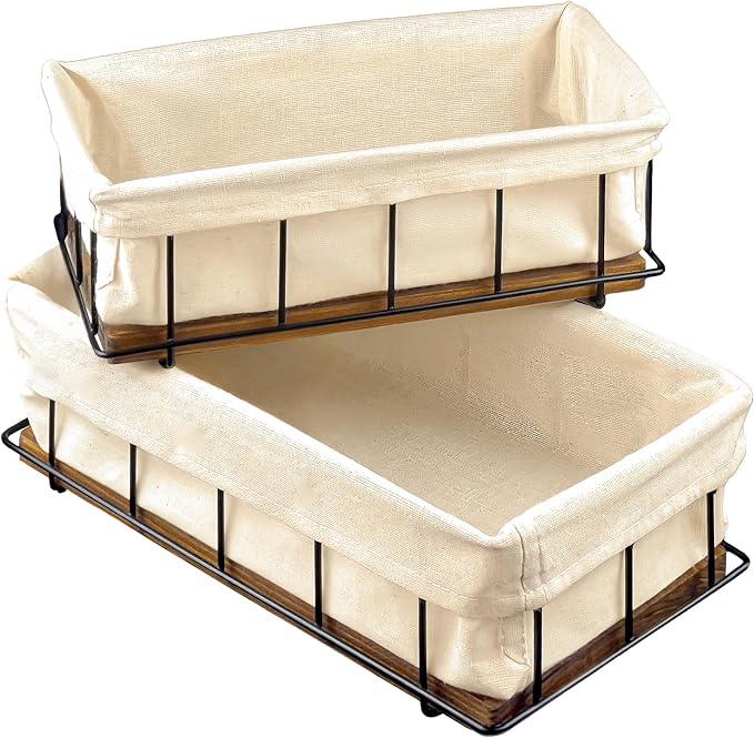 BAOBAB WORKSHOP Set of 2 Wooden Bathroom Baskets Organizer & Storage - Basket for Bathroom & Kitchen Decor - Toilet Tank Tray - Toilet Paper Basket for Back of Toilet Organizer - ModernBath