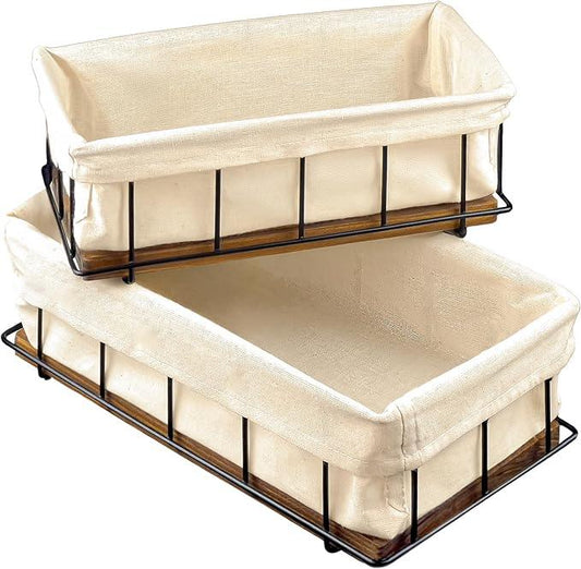 BAOBAB WORKSHOP Set of 2 Wooden Bathroom Baskets Organizer & Storage - Basket for Bathroom & Kitchen Decor - Toilet Tank Tray - Toilet Paper Basket for Back of Toilet Organizer - ModernBath