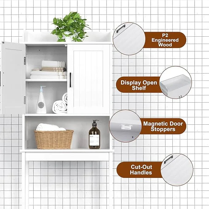 VEIKOU Over The Toilet Storage Cabinet, Bathroom Cabinet, Freestanding Over The Toilet Storage/Adjustable Shelf Rack, White - ModernBath
