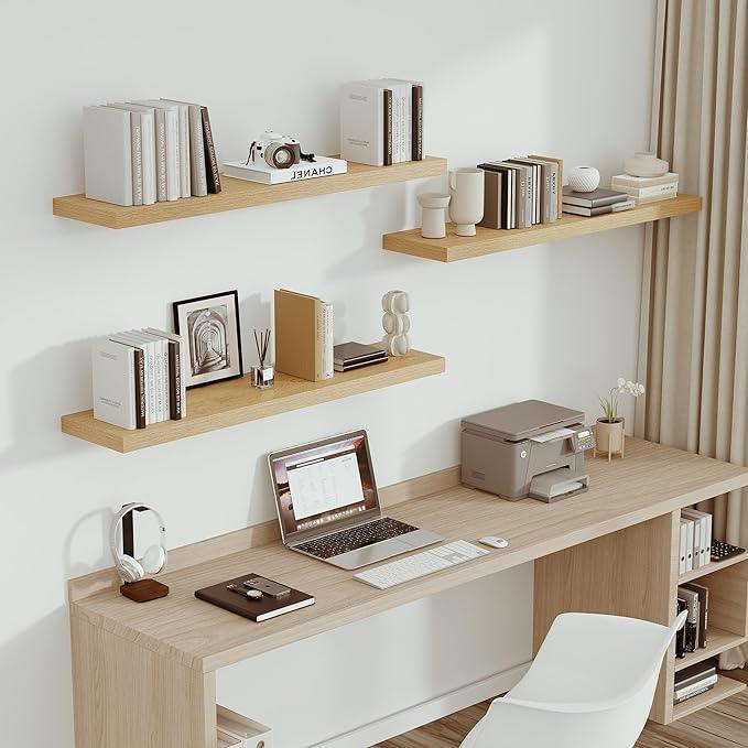 Vivelove Single Floating Shelves Oak 48 Inches, 48 x 10 inch Deep x 1.8 in Thick, Long Wall Shelves Heavy Duty 80 lbs for Bedroom, Living Room, Kitchen, Office, Modern Shelf Book Home Decor - ModernBath