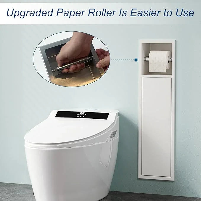Neodrain Recessed Toilet Paper Holder, in Wall Toilet Paper Holder, 304 Stainless Steel Tissue Paper Holder with Dispense and Storage for Bathroom, White - ModernBath