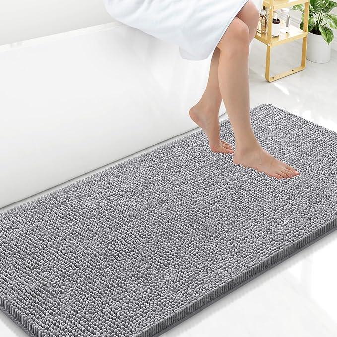 Arotive Bathroom Rugs 47x24, Extra Soft Absorbent Shaggy Chenille Bath Rugs, Machine Washable Rubber Backing Non-Slip Bath Mats for Bathroom Floor Tub and Shower, Home Decor Accessories, Grey - ModernBath