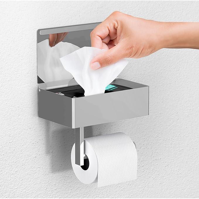 Day Moon™ Chrome Toilet Paper Holder with Shelf - Wipe Holder for Bathroom, Flushable Wipes Dispenser, Toilet Paper and Wipes Holder - ModernBath