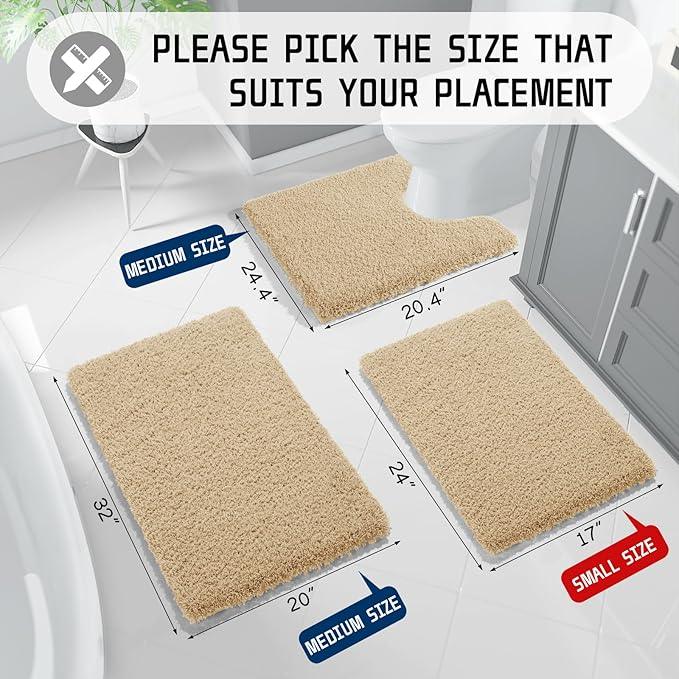 Yimobra Bath Rugs for Bathroom 32x20, Ultra Soft and Water Absorbent Bath Mats, Non Slip Plush Shower Rugs, Microfiber Thick Matts for Bathroom Floor/Tub, Machine Washable, Pure Beige - ModernBath