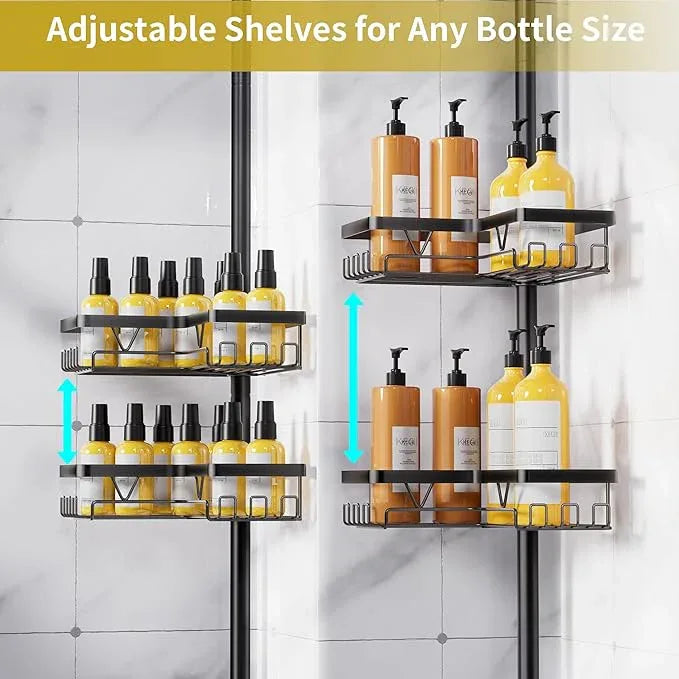 KEGII Corner Shower Caddy Tension Pole, Adjustable Bathroom Organizer Shelf with Toothbrush Holder, Floor to Ceiling Shower Organizer 25-114.2 Inch, Bathtub Storage Rack for Renters, Family - ModernBath