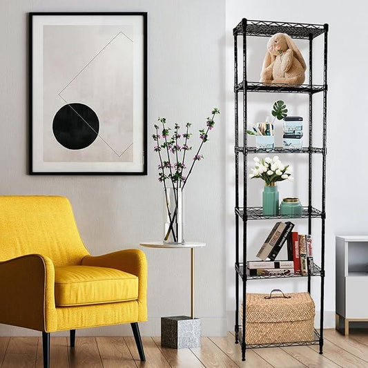 6-Tier Wire Shelving Adjustable Shelves Unit Metal Storage Rack for Laundry Bathroom Kitchen Pantry Closet Organization (Black, 16.6" L x 11.4" W x 64.6" H) - ModernBath