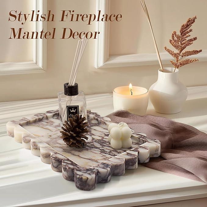 YMXYJM Genuine Calacatta Viola Scalloped Marble Tray, Real Natural Marble Stone Tray, Luxury Decorative Trays for Bathroom, Dresser, Vanity, Kitchen, Home Decor, 10.6" x 8", Calacatta Viola Purple - ModernBath