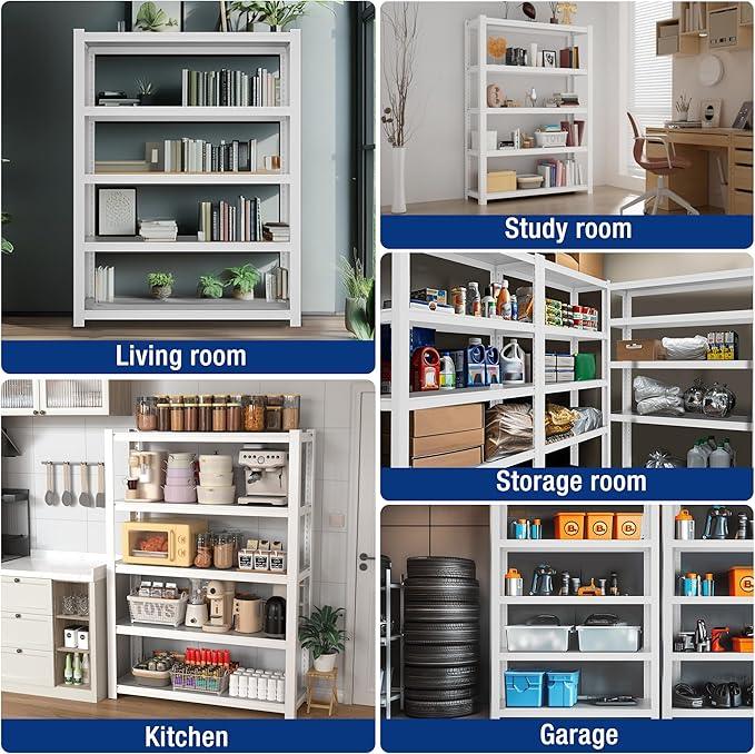 WORKPRO 3000lbs 5-Tier Shelving Unit, 72" H Adjustable Storage Shelves, Boltless Garage Shelving Unit for Garage, Kitchen, Durable Scratch-Resistant Panels, White - ModernBath